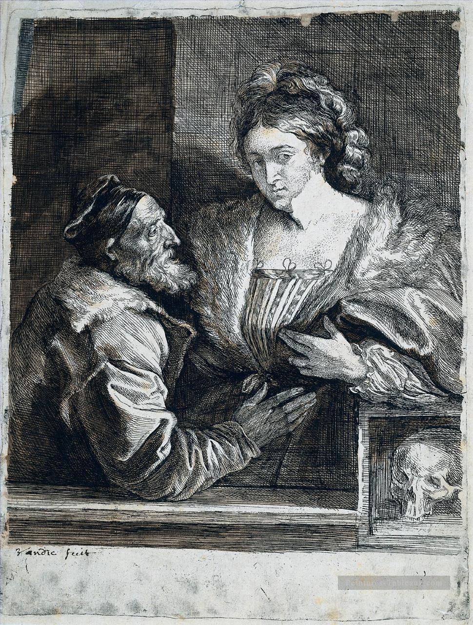 Titans Autoportrait avec une jeune femme baroque peintre de cour Anthony van Dyck Peintures à l'huile